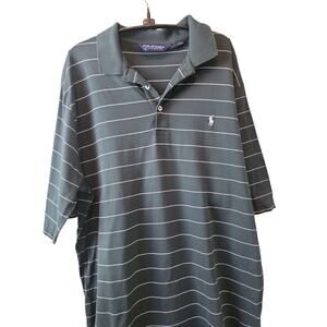Ralph Lauren Polo Shirt Mens Sz Large Green White Striped Lightweight Pullover